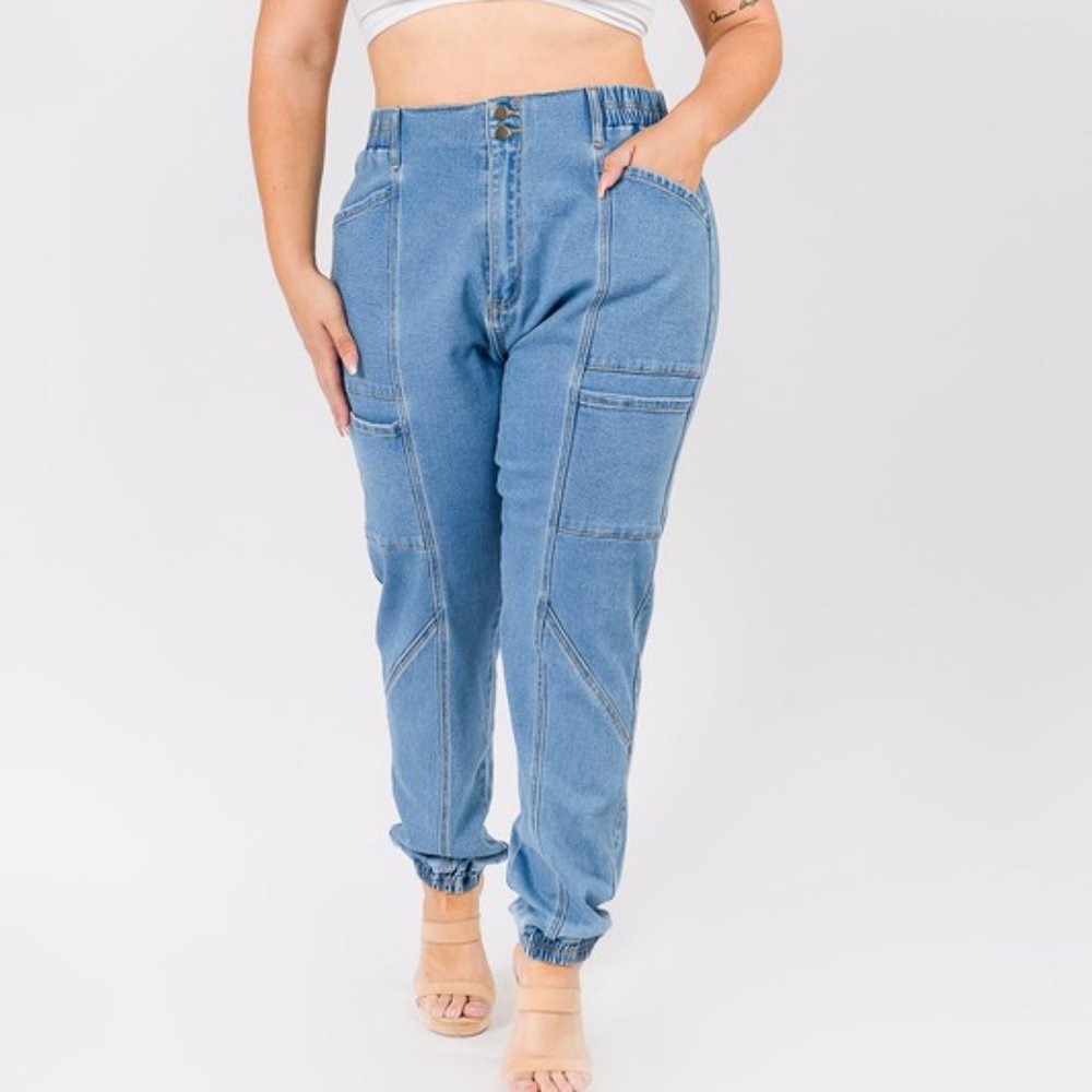 Women's Plus Size High Waist Banded Denim Joggers